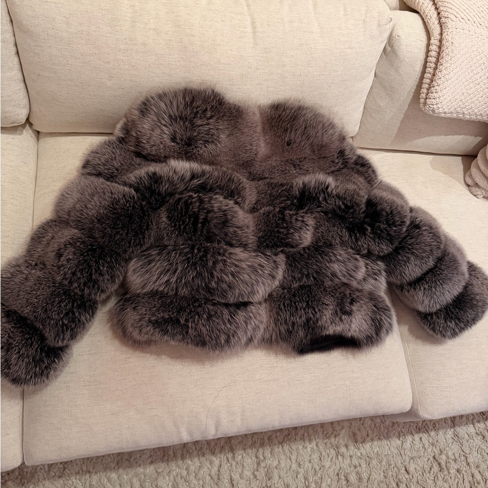 Luxurious grey real genuine fox fur bubble cropped jacket coat S *blogger* - Picture 5 of 9